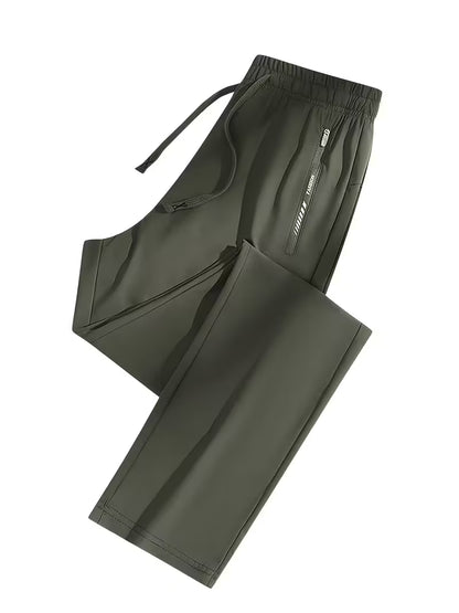 Women's Quick-Dry Ice Fiber Pants - Lightweight Breathable Athletic Trousers with Zipper Pockets & Elastic Waist