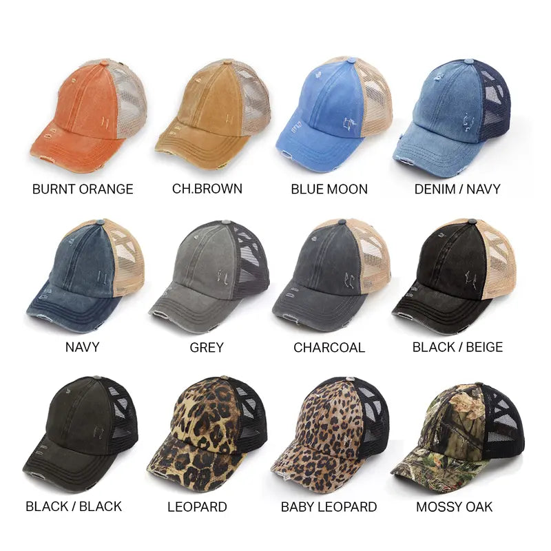 Patriotic Distressed Denim Ponytail Baseball Cap for Women
