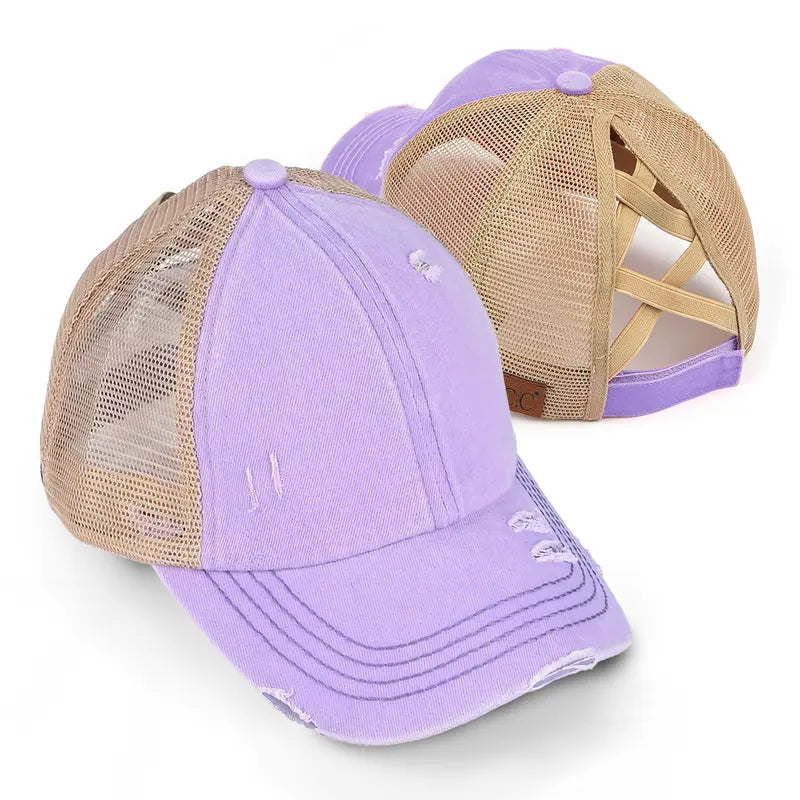 Patriotic Distressed Denim Ponytail Baseball Cap for Women