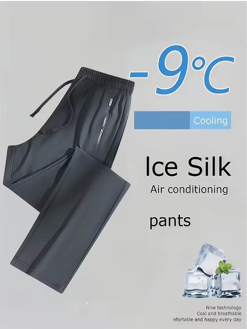 Women's Quick-Dry Ice Fiber Pants - Lightweight Breathable Athletic Trousers with Zipper Pockets & Elastic Waist