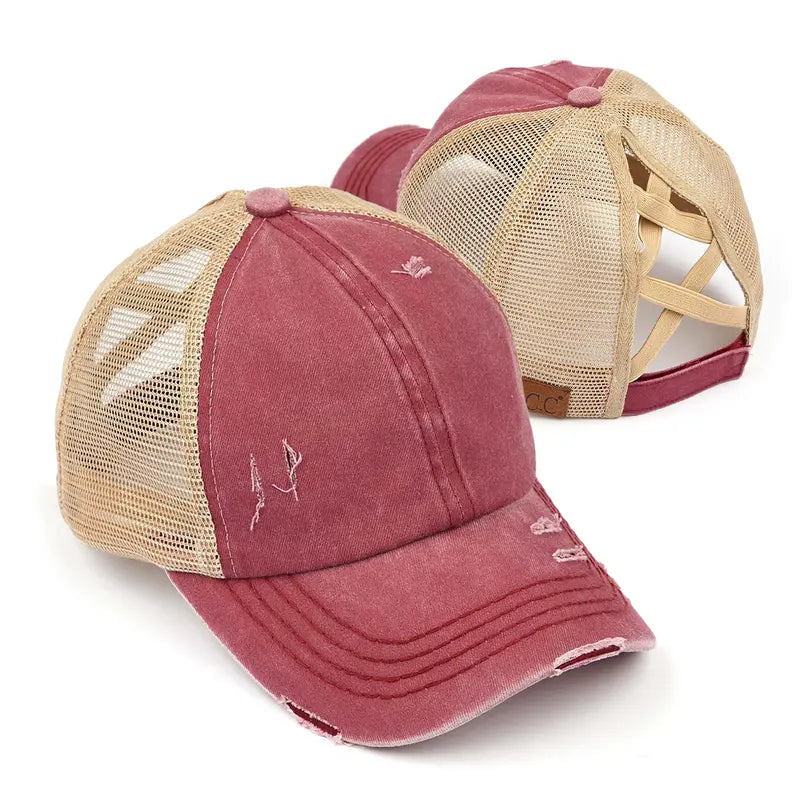 Patriotic Distressed Denim Ponytail Baseball Cap for Women