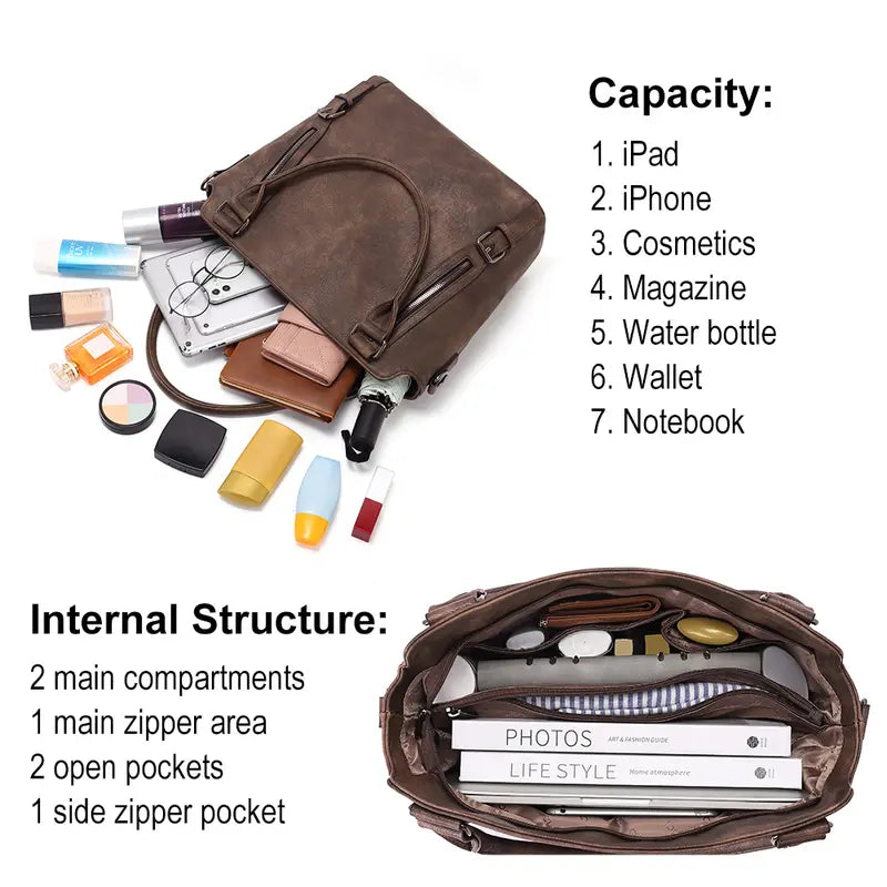 Women's Vegan Vintage Leather Laptop Tote Bag Everyday Use
