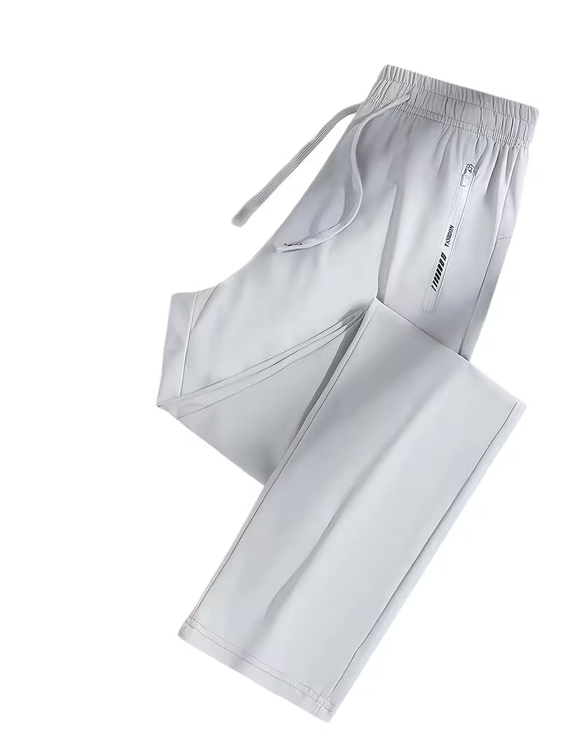 Women's Quick-Dry Ice Fiber Pants - Lightweight Breathable Athletic Trousers with Zipper Pockets & Elastic Waist