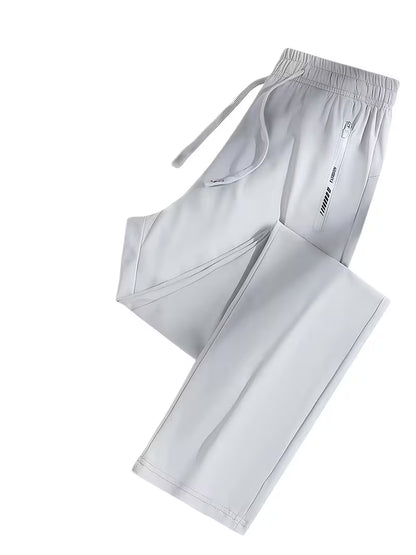 Women's Quick-Dry Ice Fiber Pants - Lightweight Breathable Athletic Trousers with Zipper Pockets & Elastic Waist