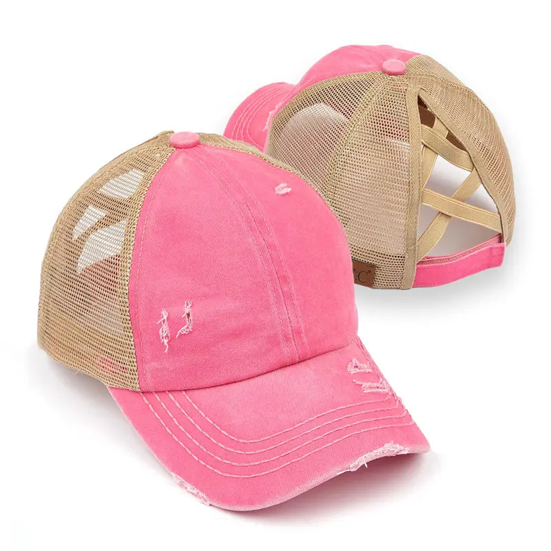 Patriotic Distressed Denim Ponytail Baseball Cap for Women