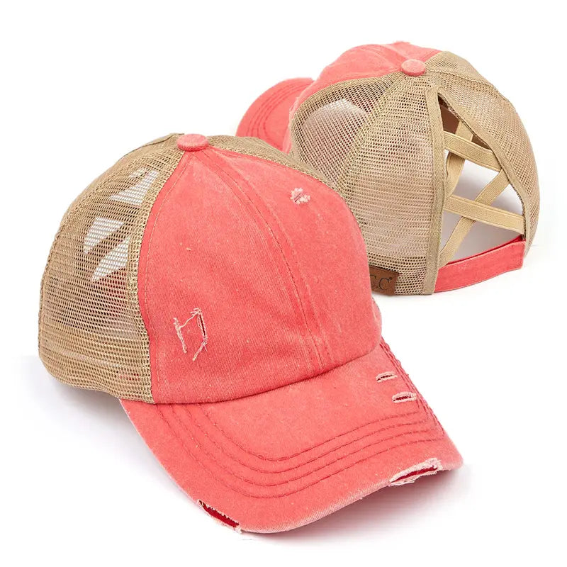 Patriotic Distressed Denim Ponytail Baseball Cap for Women