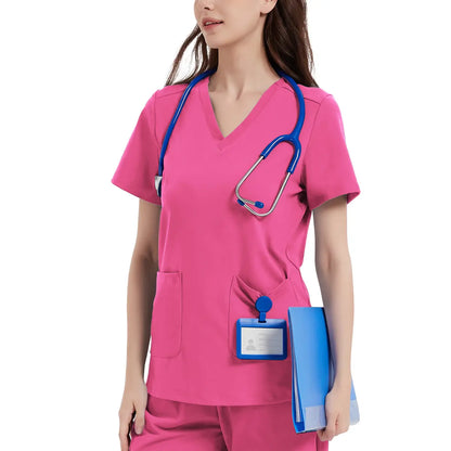 Yoga, Nurse Scrub Top for Women V Neck Shirt with 2 Pockets