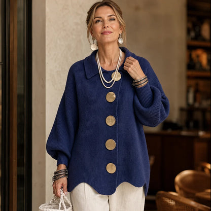 Women's Ribbed Cardigan | Oversized Knit | Gold Buttons, Relaxed Fit