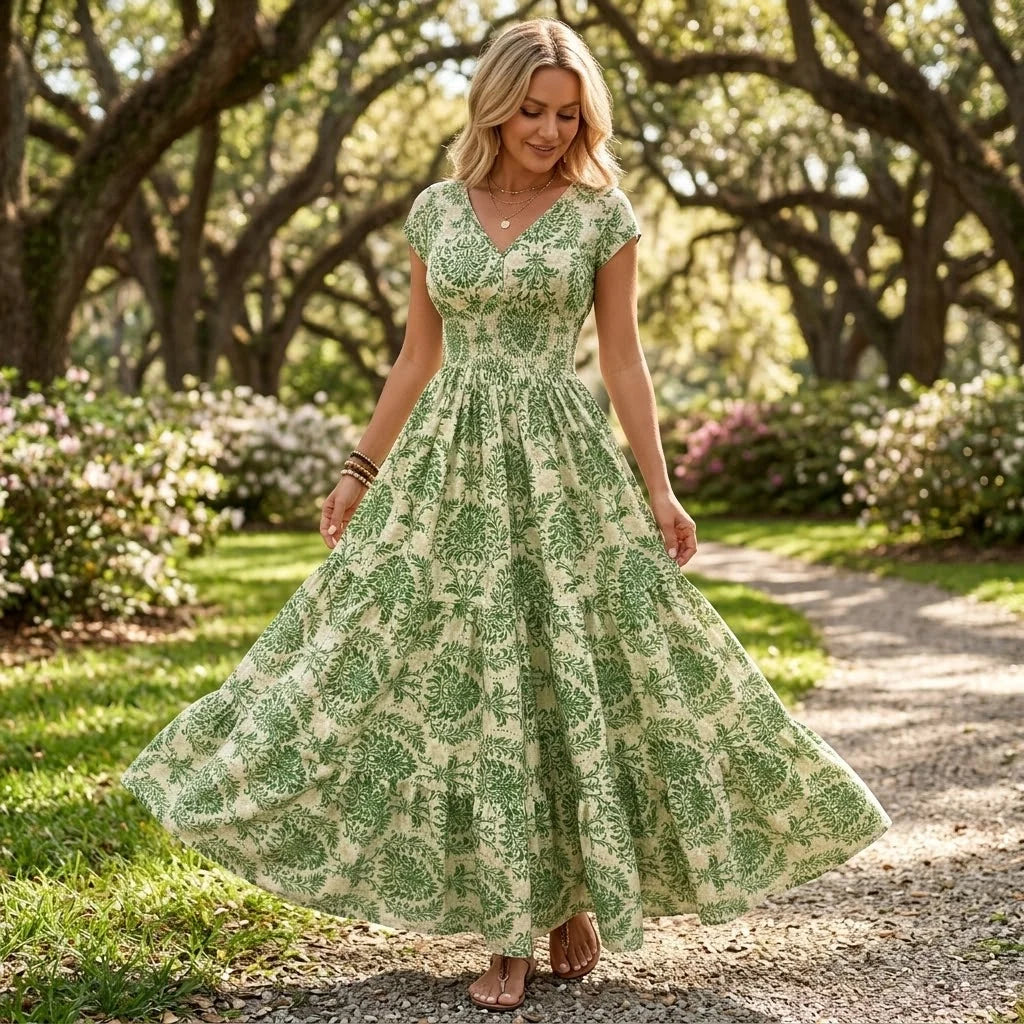 Women's Smocked Floral Maxi Dress