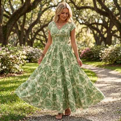 Women's Smocked Floral Maxi Dress