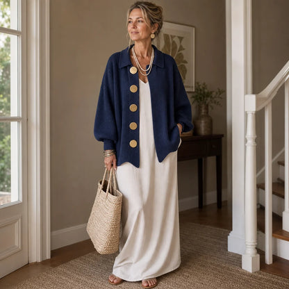 Women's Ribbed Cardigan | Oversized Knit | Gold Buttons, Relaxed Fit