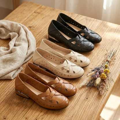 Woven Cutout PU Slip-On Flat