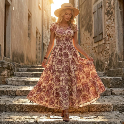 Women's Smocked Floral Maxi Dress