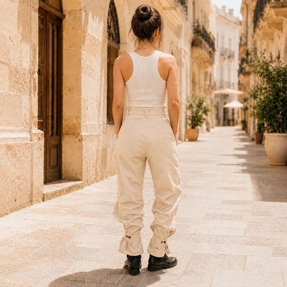 High Waist Pleated Lantern Pants with Ruffled Cuff