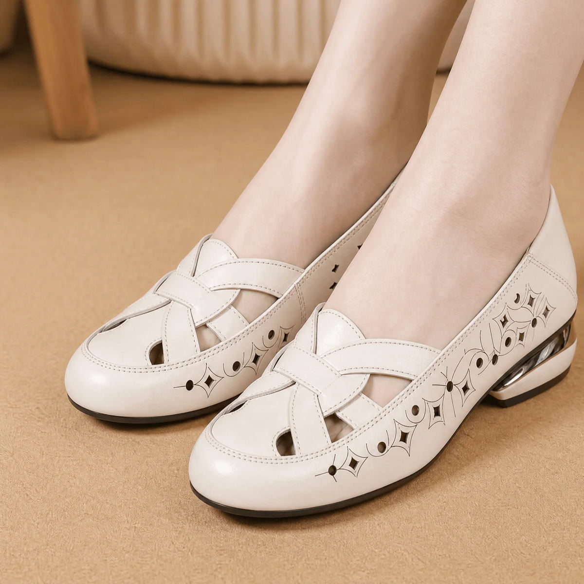 Woven Cutout PU Slip-On Flat