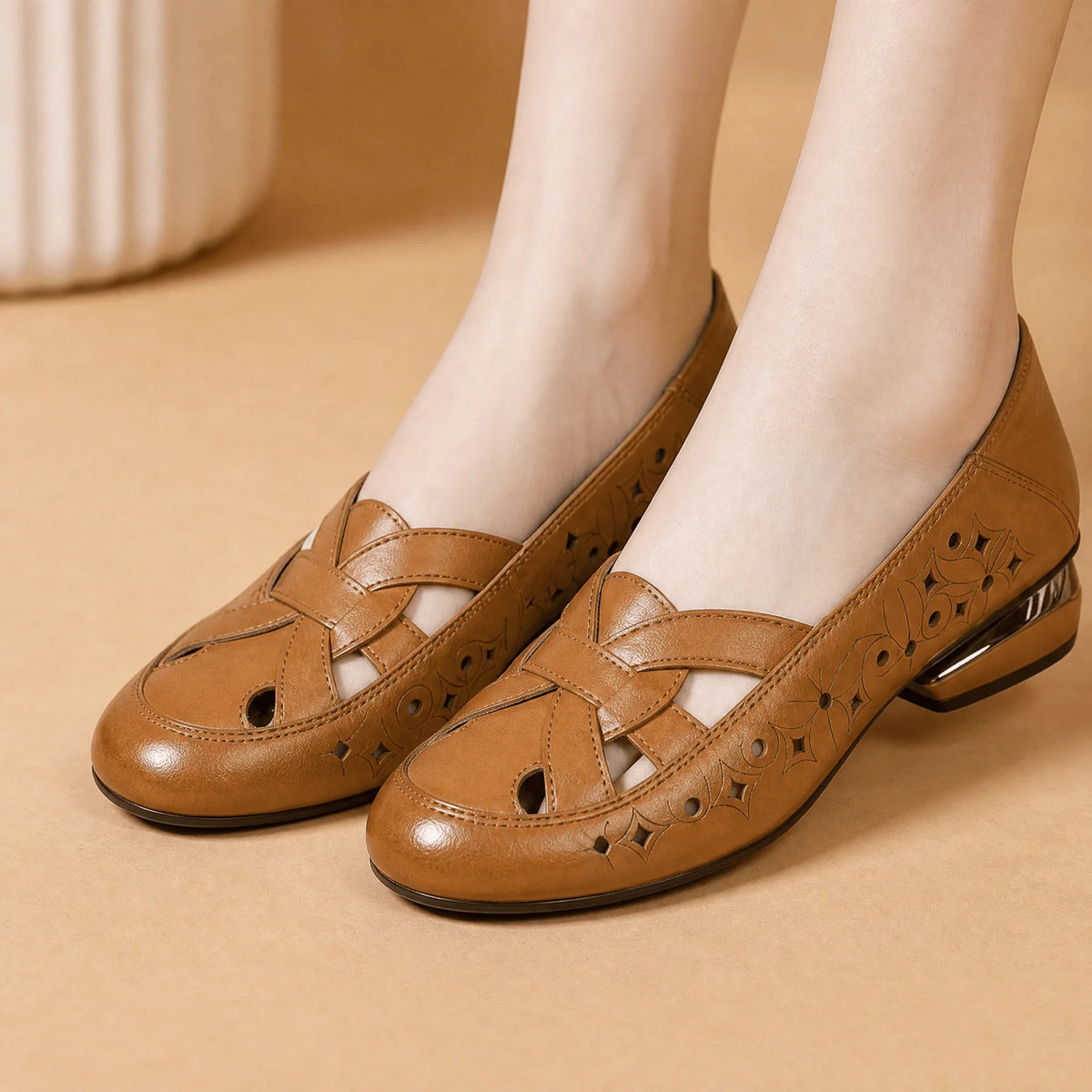 Woven Cutout PU Slip-On Flat