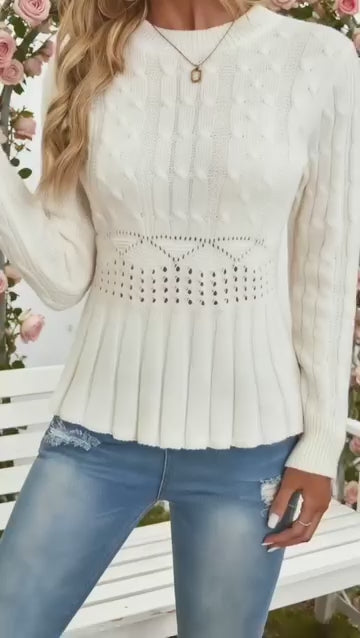 Women's Chunky-Knitted Crew Neck Peplum Sweater🧶👚