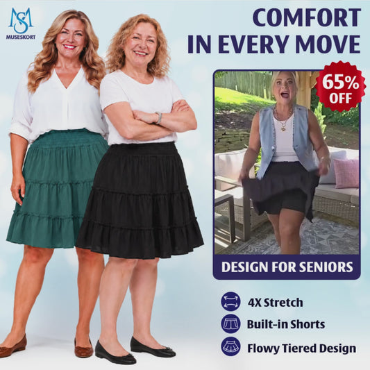 MuseSkort - High-Waisted Tiered Ruffle Skort with Hidden Pockets