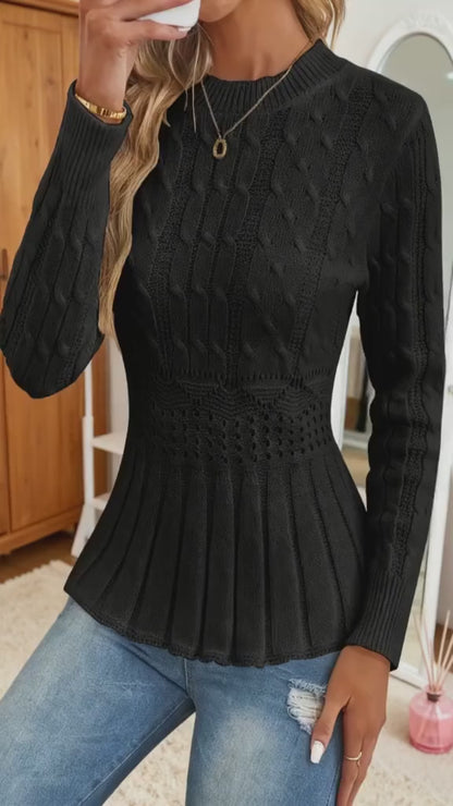 Women's Chunky-Knitted Crew Neck Peplum Sweater🧶👚
