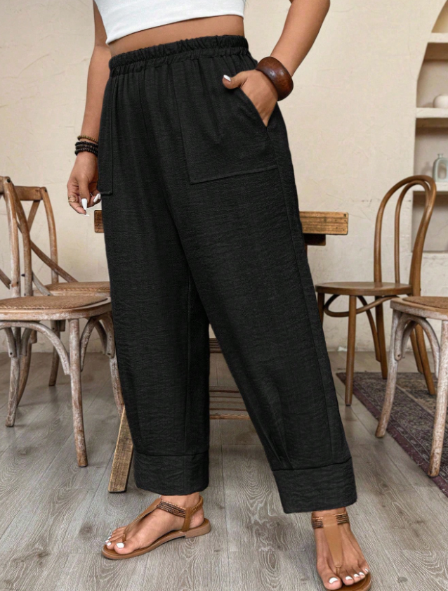 Plus Size Women Elastic Casual Linen