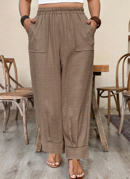 Plus Size Women Elastic Casual Linen