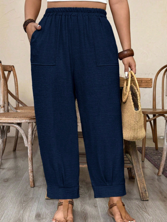 Plus Size Women Elastic Casual Linen
