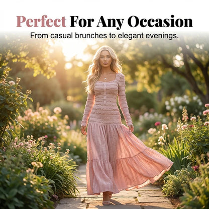 Square Neck Maxi Dress – Smocked Bodice, Ruffle Trim & Breathable Fabric 🌸