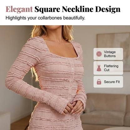 Square Neck Maxi Dress – Smocked Bodice, Ruffle Trim & Breathable Fabric 🌸