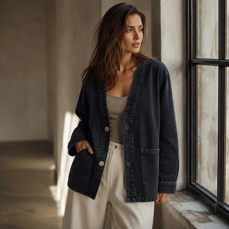 Women's Casual V-Neck Denim Cardigan