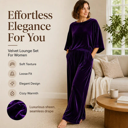 Women's Velvet Half Sleeve Top & Wide-Leg Pants Set