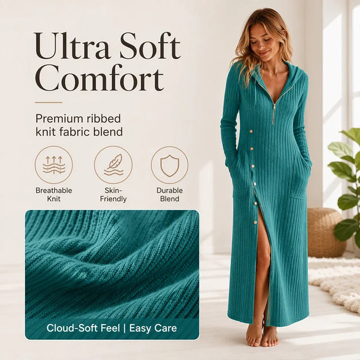 👗Hooded & Slimming, Maxi Length✨ Women's Ribbed Knit Maxi Dress – Flattering Fit, Versatile Style ✨
