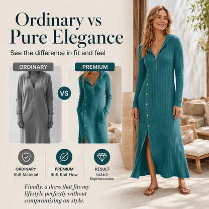 👗Hooded & Slimming, Maxi Length✨ Women's Ribbed Knit Maxi Dress – Flattering Fit, Versatile Style ✨