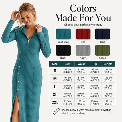 👗Hooded & Slimming, Maxi Length✨ Women's Ribbed Knit Maxi Dress – Flattering Fit, Versatile Style ✨