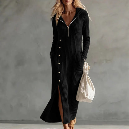 👗Hooded & Slimming, Maxi Length✨ Women's Ribbed Knit Maxi Dress – Flattering Fit, Versatile Style ✨