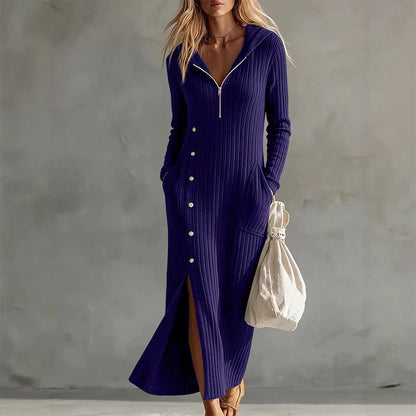 👗Hooded & Slimming, Maxi Length✨ Women's Ribbed Knit Maxi Dress – Flattering Fit, Versatile Style ✨