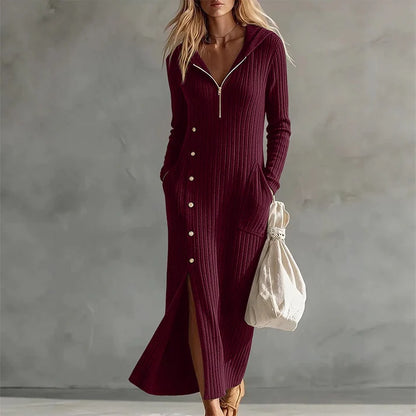 👗Hooded & Slimming, Maxi Length✨ Women's Ribbed Knit Maxi Dress – Flattering Fit, Versatile Style ✨