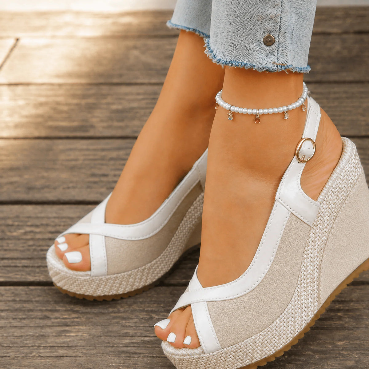 Cushioned Peep-Toe Wedge Sandals