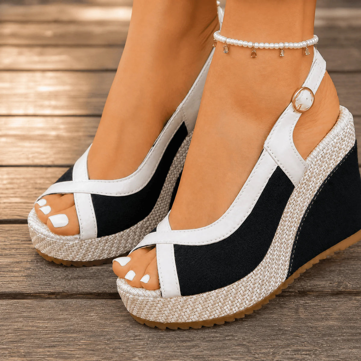 Cushioned Peep-Toe Wedge Sandals