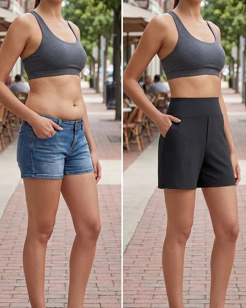 Women's High-Waisted Athletic Bermuda Shorts with Pockets – Running, Yoga, Summer Casual Activewear