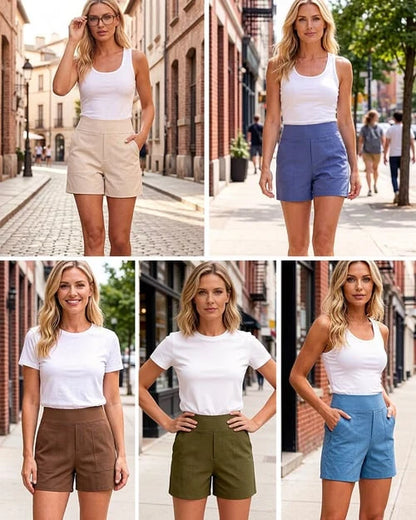 Women's High-Waisted Athletic Bermuda Shorts with Pockets – Running, Yoga, Summer Casual Activewear